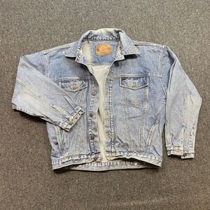 Silver Plate Denim Trucker Jacket Sz L Men Blue Grunge 90s Skater Light Wash Tag